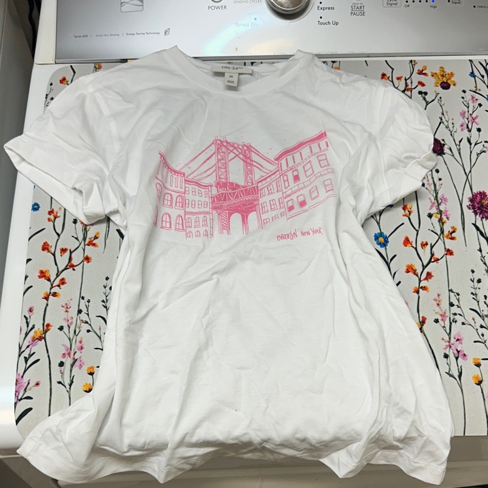 White T-Shirt with Pink Graphic